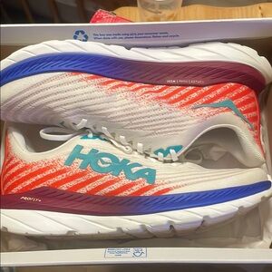HOKA White and Red Running Shoes
